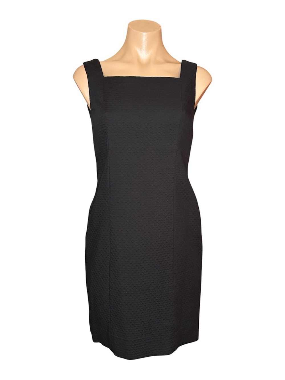 VTG Tom and Linda Platt SAKS Black Textured Square Neck Wiggle Work/Eve Dress 4